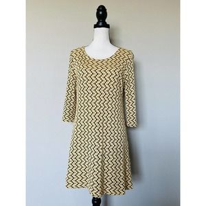 Tianello Steve Barrazo Lou Ann Tunic Top Yellow Black Pucker Textured Sz Medium